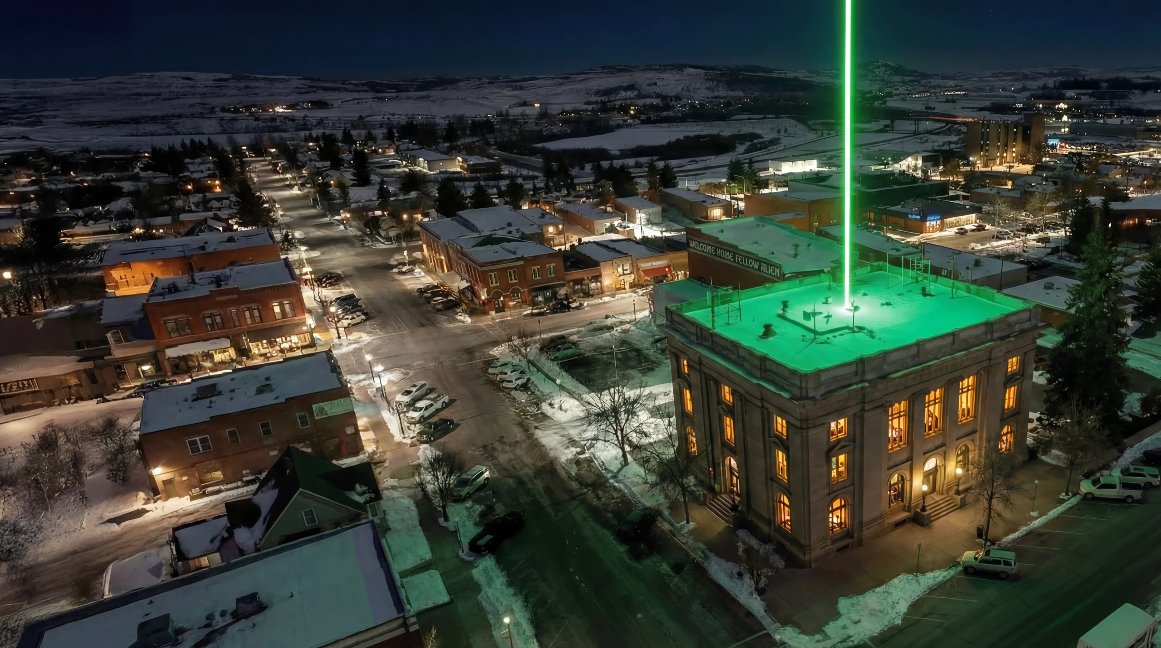 Echelon headquarters with green beacon